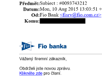 Vlna podvodných e-mailů se maskuje za zprávu z Fio banky