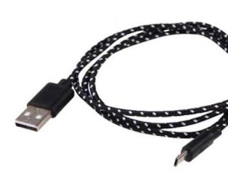 Dátový a nabíjací Micro USB kábel s ochranným textilným opletením v dĺžke 1 metra.