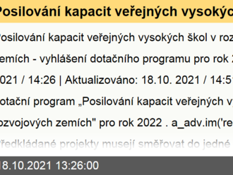 Posilování kapacit veřejných vysokých škol v rozvojových zemích - vyhlášení dotačního programu pro rok 2022