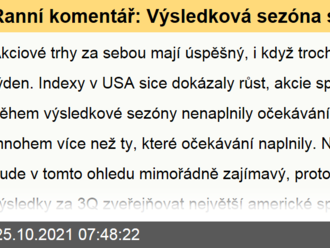 Ranní komentář: Výsledková sezóna se rozjíždí naplno, S&P500 na dosah all-time high