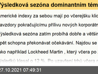 Výsledková sezóna dominantním tématem na trzích. Akcie, FX i komodity stabilní - Ranní komentář