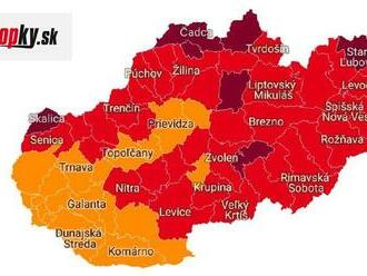 Nové ROZDELENIE okresov: COVID mape dominuje červená! Najhoršie je na tom východ krajiny