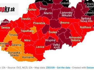 Najprísnejšie podmienky platia v 10 okresoch: Bratislava zatiaľ odoláva! COVID mapa sa sfarbuje do bordova