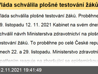 Vláda schválila plošné testování žáků. Proběhne 22. a 29. listopadu