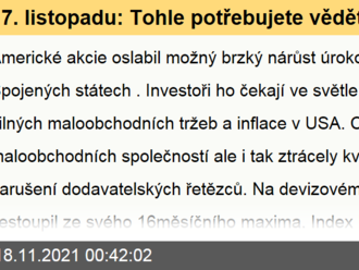 17. listopadu: Tohle potřebujete vědět   o středečním obchodování v USA