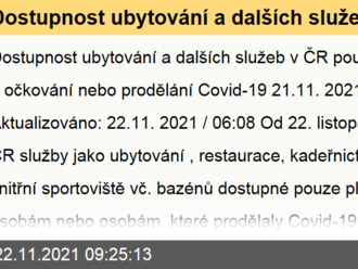 Dostupnost ubytování a dalších služeb v ČR pouze s potvrzením o očkování nebo prodělání Covid-19