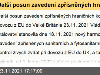 Další posun zavedení zpřísněných hraničních kontrol v agrárním dovozu z EU do Velké Británie