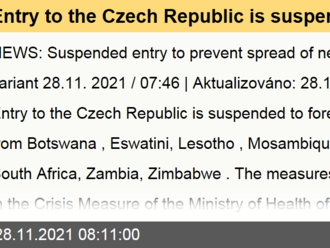 Entry to the Czech Republic is suspended to foreigners traveling from Botswana, Eswatini, Lesotho, Mosambique, Namibia, South Africa, Zambia, Zimbabwe.