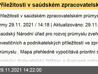 Příležitosti v saúdském zpracovatelském průmyslu i pro české firmy