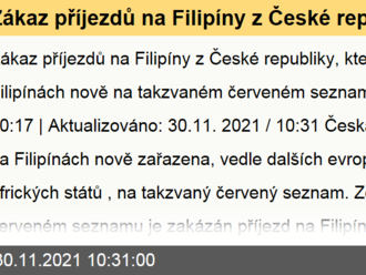 Zákaz příjezdů na Filipíny z České republiky, která je na Filipínách nově na takzvaném červeném seznamu