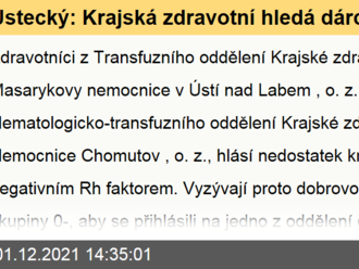 Ústecký: Krajská zdravotní hledá dárce krve skupiny nula negativní