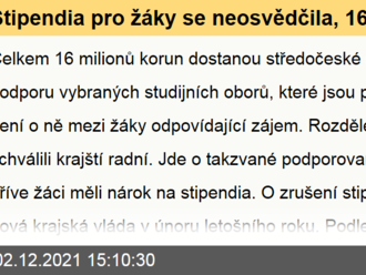 Stipendia pro žáky se neosvědčila, 16 milionů korun dostanou přímo školy na podporu vybraných studijních oborů