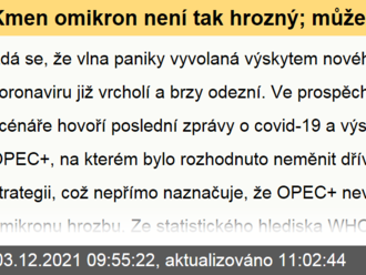 Kmen omikron není tak hrozný; může se zformovat vlna optimismu. Přehled měnového trhu