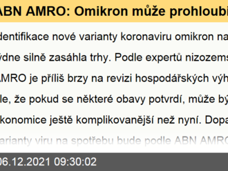 ABN AMRO: Omikron může prohloubit problémy dodavatelských řetězců, ale také zmírnit část inflačních tlaků