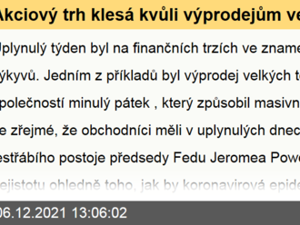 Akciový trh klesá kvůli výprodejům velkých technologických společností