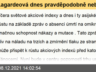 Lagardeová dnes pravděpodobně nebude hovořit o budoucím zvýšení úrokových sazeb ECB