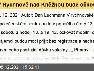 V Rychnově nad Kněžnou bude očkovat mobilní očkovací tým