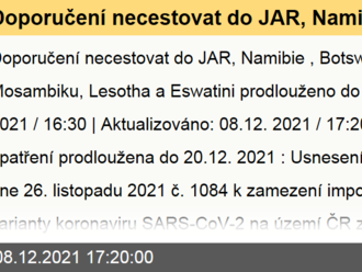 Doporučení necestovat do JAR, Namibie, Botswany, Mosambiku, Lesotha a Eswatini prodlouženo do 20.12.