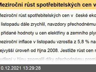 Meziroční růst spotřebitelských cen v české ekonomice v listopadu dále zrychlil