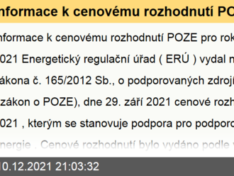 Informace k cenovému rozhodnutí POZE pro rok 2022