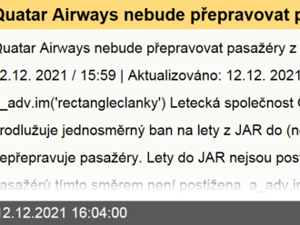 Quatar Airways nebude přepravovat pasažéry z JAR do 31/12