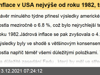 Inflace v USA nejvýše od roku 1982, trh čeká jak zareaguje Fed - Ranní komentář