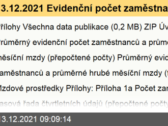 13.12.2021 Evidenční počet zaměstnanců a jejich mzdy - 3. čtvrtletí 2021