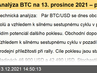 Analýza BTC na 13. prosince 2021 – potenciál dalšího poklesu