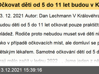 Očkovat děti od 5 do 11 let budou v Královéhradeckém kraji dětští praktici