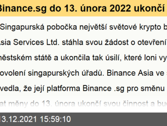 Binance.sg do 13. února 2022 ukončí v Singapuru činnost