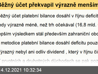 Běžný účet překvapil výrazně menším deficitem  