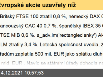 Evropské akcie uzavřely níž