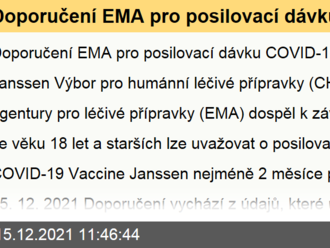 Doporučení EMA pro posilovací dávku COVID-19 Vaccine Janssen