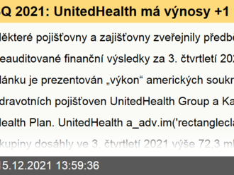 3Q 2021: UnitedHealth má výnosy +1 %. Kaiser vykázal provozní zisk jen 38 mil. $