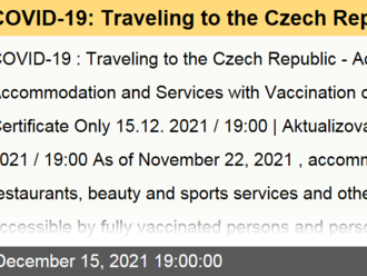 COVID-19: Traveling to the Czech Republic - Access to Accommodation and Services with Vaccination or Recovery Certificate Only