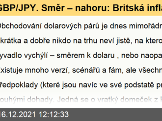 GBP/JPY. Směr – nahoru: Britská inflace opět vykázala rekordní růst