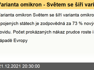 Varianta omikron - Světem se šíří varianta omikron. Ve Spojených státech je zodpovědná za 73 % nových případů covidu.