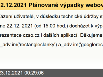 22.12.2021 Plánované výpadky webových prezentací ČSÚ