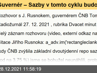 Guvernér – Sazby v tomto cyklu budou výrazně nad 4 %