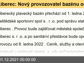 Liberec: Nový provozovatel bazénu od 1. 1. 2022