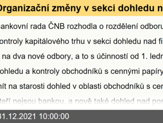 Organizační změny v sekci dohledu nad finančním trhem II od 1. 1. 2022