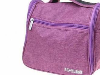 Kozmetická taška Travel Bag fialová. Cestovná kozmetická taška s háčikom na zavesenie.