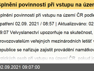 Splnění povinností při vstupu na území ČR podle Ochranného opatření