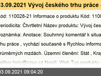 03.09.2021 Vývoj českého trhu práce - 2. čtvrtletí 2021