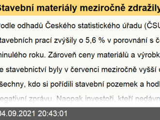 Stavební materiály meziročně zdražily o 12,8 %