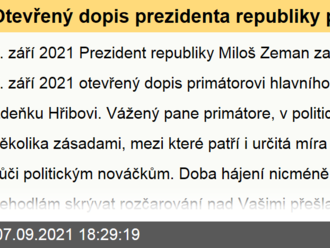 Otevřený dopis prezidenta republiky primátorovi hl. m. Prahy