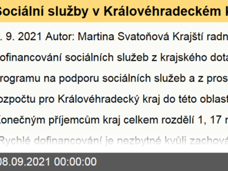 Sociální služby v Královéhradeckém kraji dostanou finanční injekci