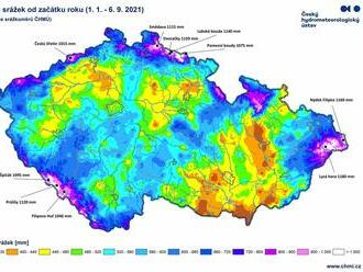 Úhrn srážek od začátku roku - lokality nad 1000 mm