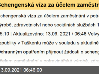 Schengenská víza za účelem zaměstnání v potravinářské výrobě, zdravotnictví nebo sociálních službách