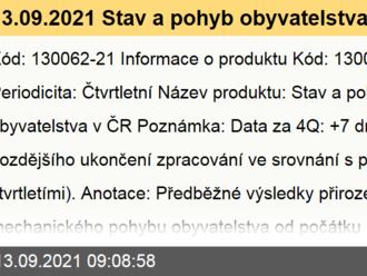 13.09.2021 Stav a pohyb obyvatelstva v ČR - 1. pololetí 2021